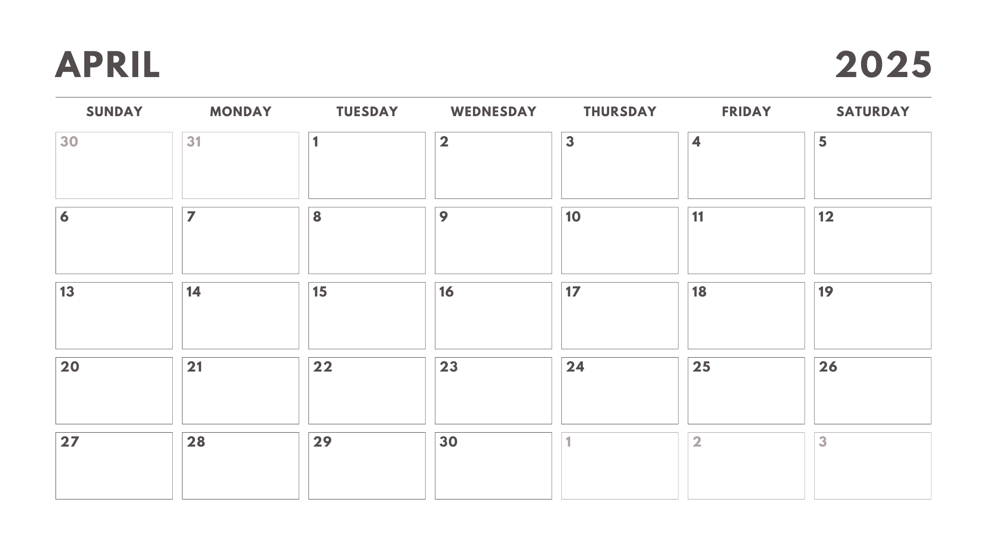 April 2025 Calendar Printable Download Free Editable PDF Blank