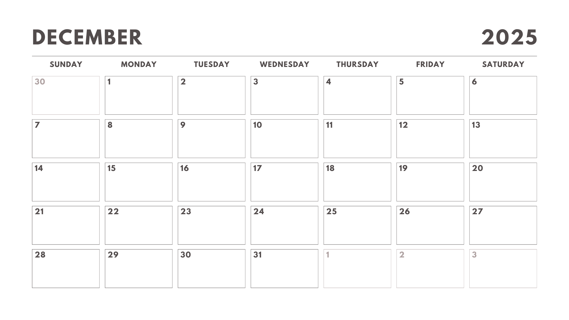 December 2025 Calendar Printable Download Free Editable PDF Blank
