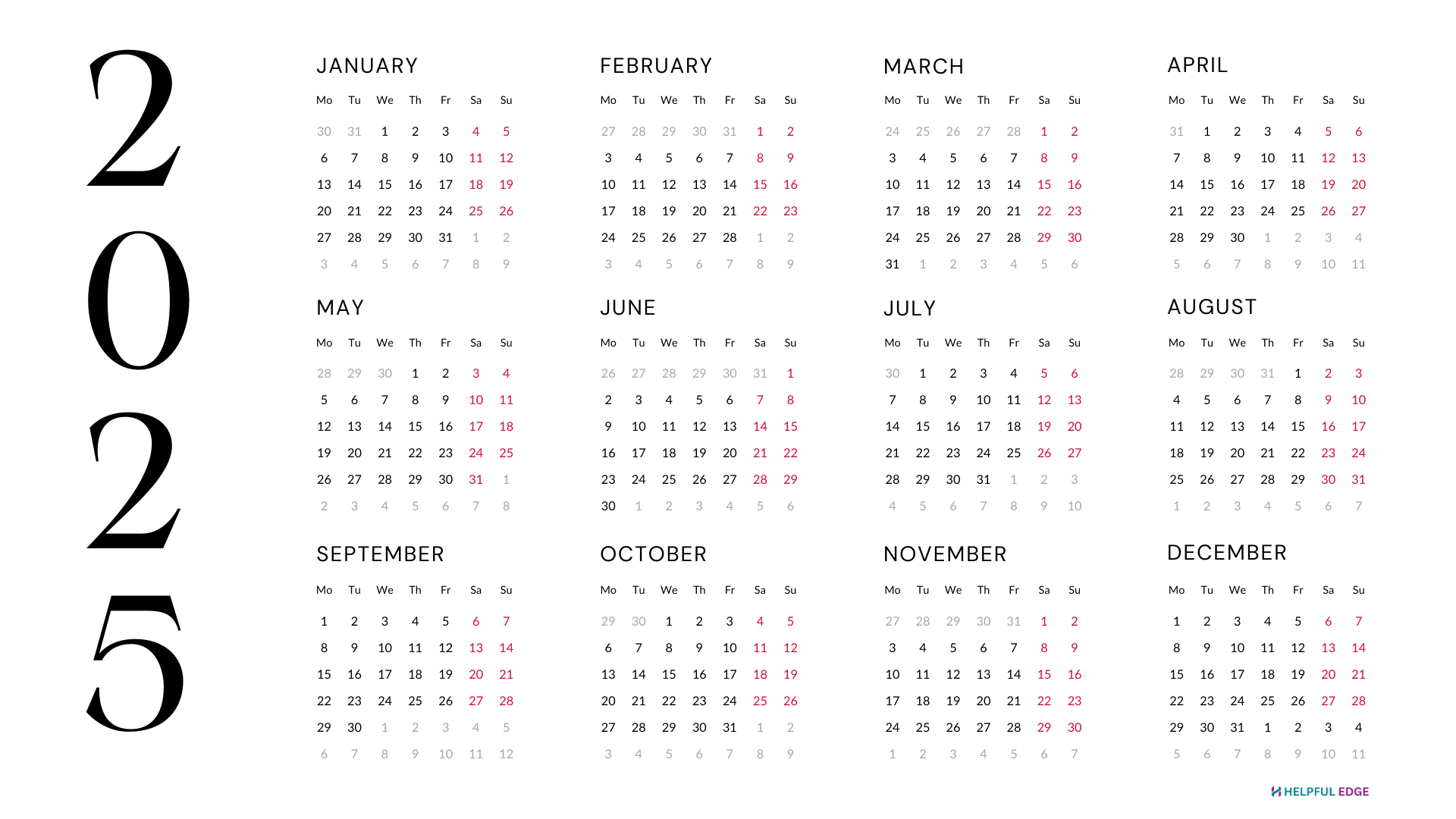 Editable 2025 Calendar