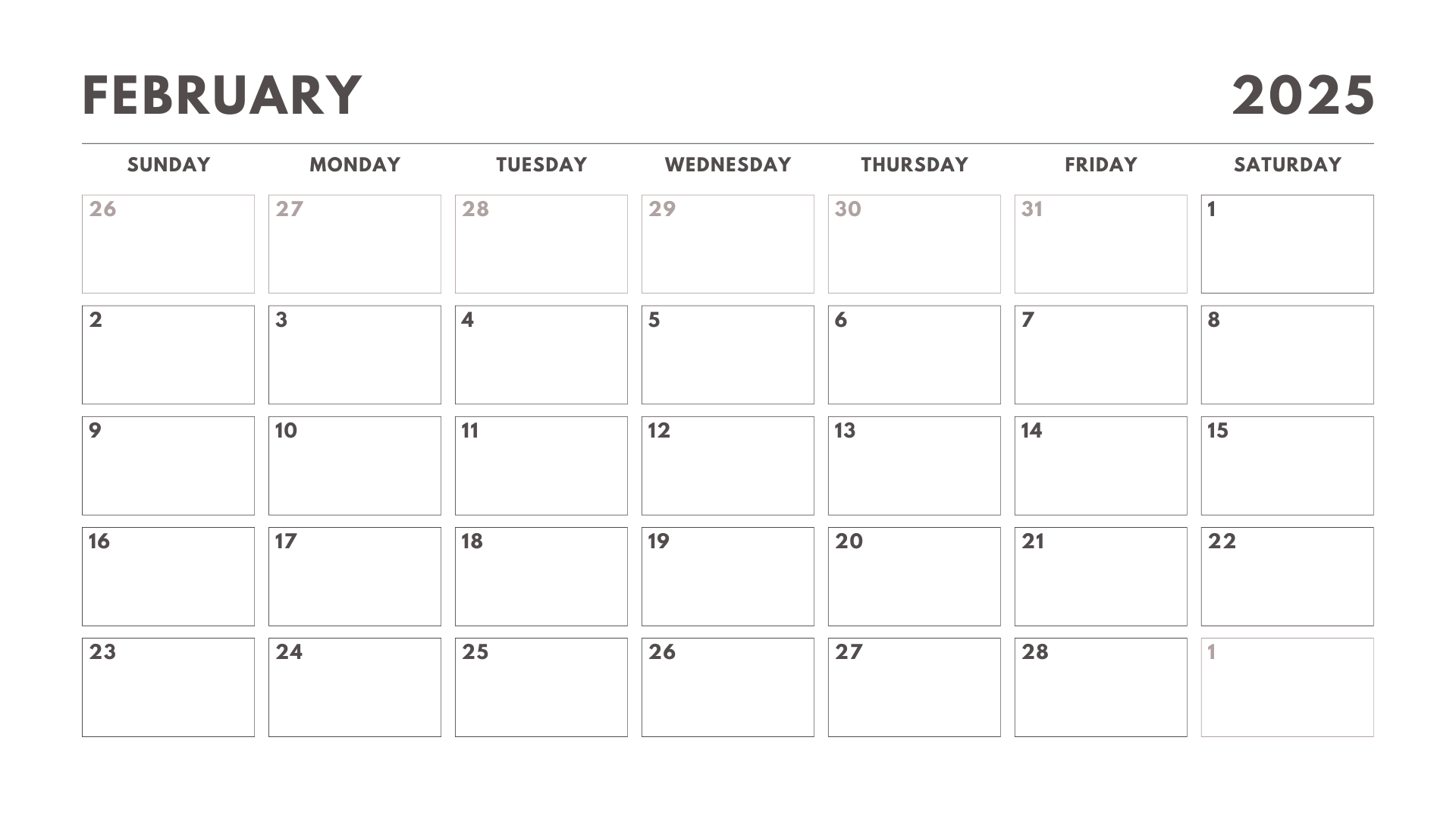 February 2025 Calendar Printable Download Free Editable PDF Blank