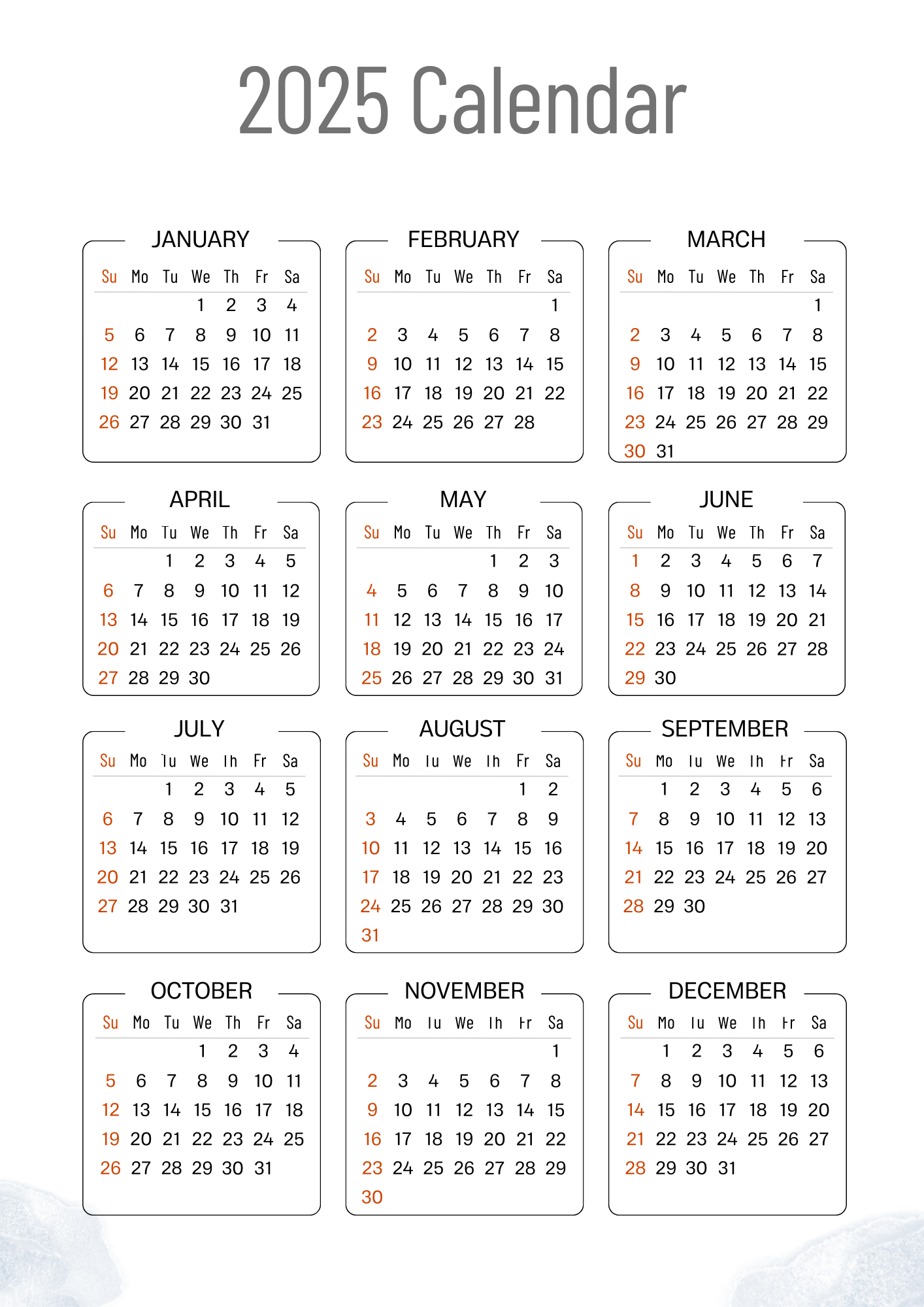 Free Printable Calendar 2025 by Month: Editable & Blank PDFs