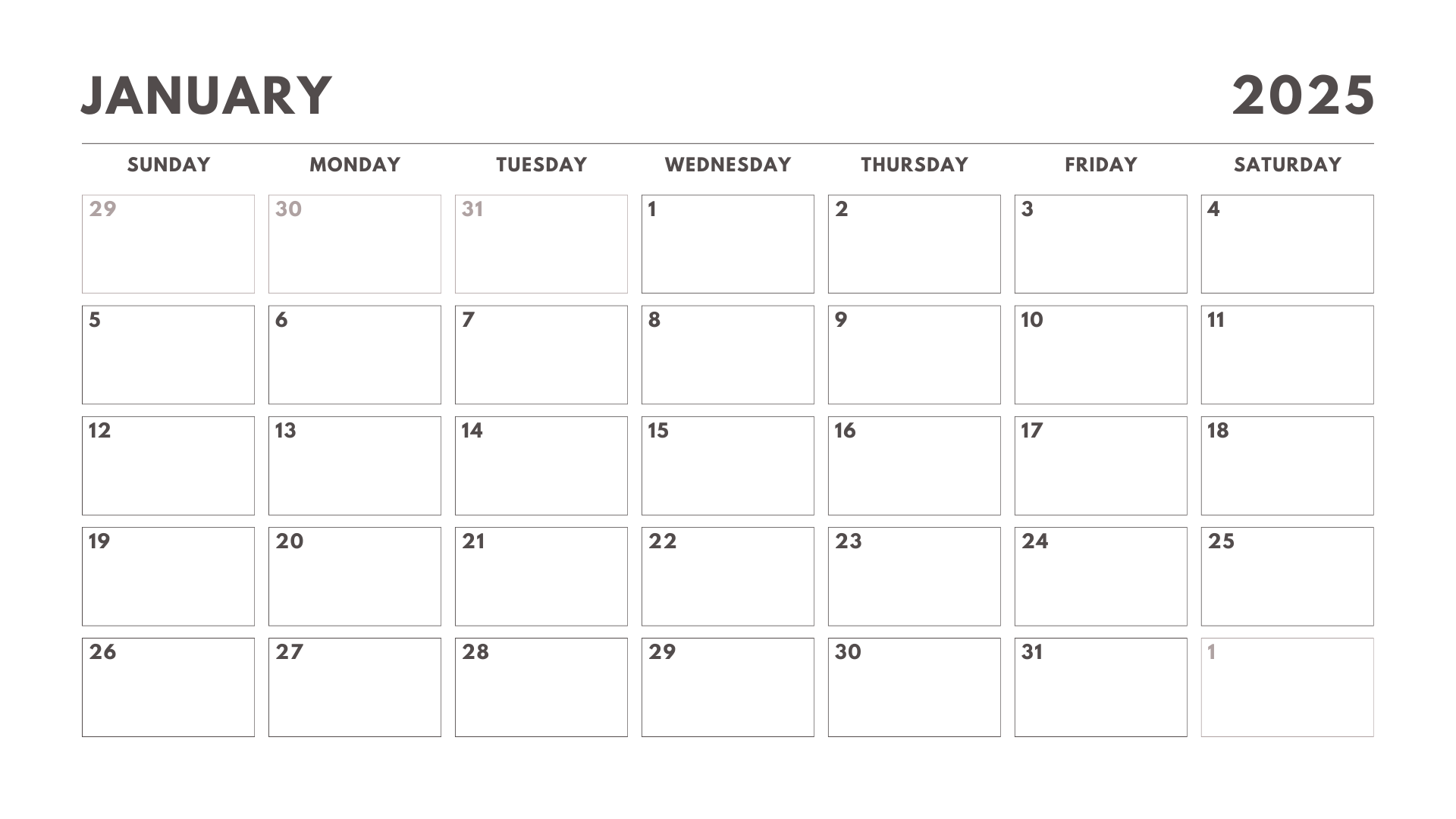 January 2025 Calendar Printable Download Free Editable PDF Blank
