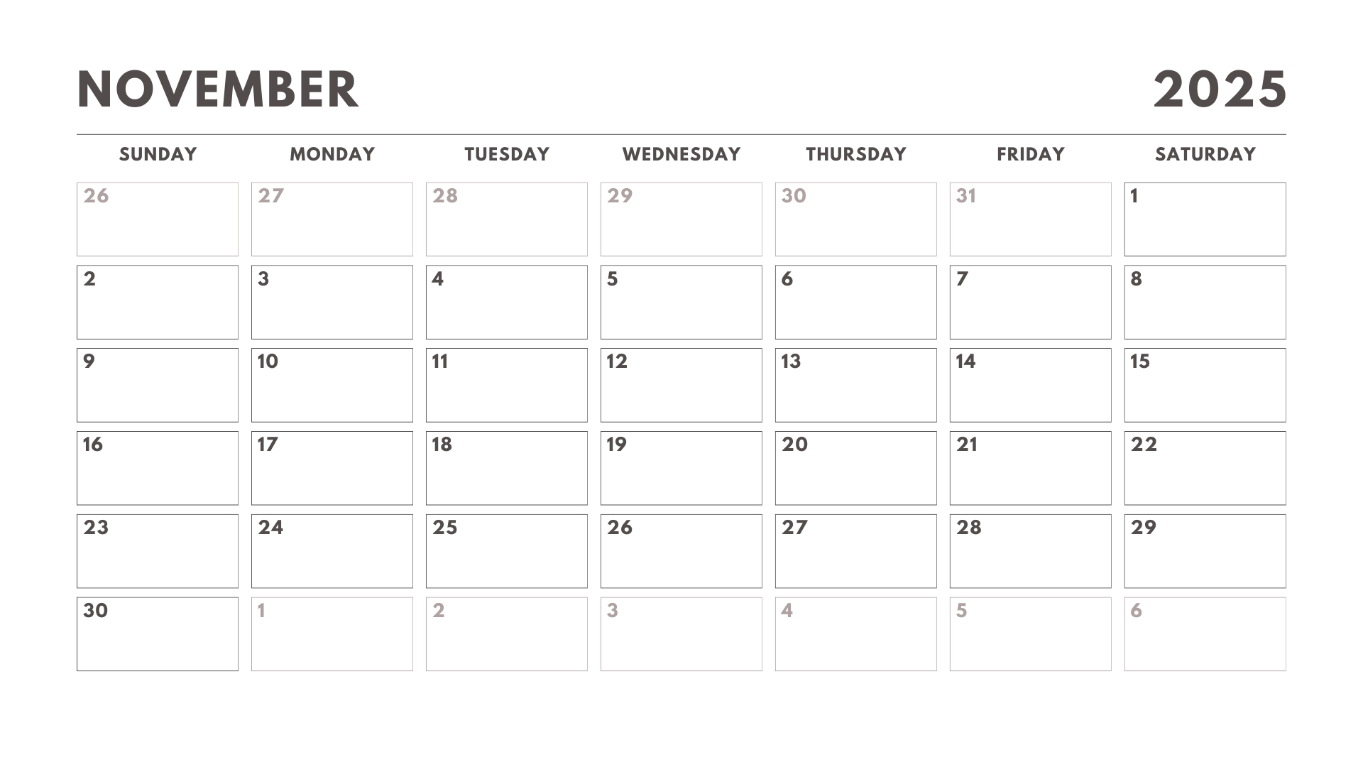November Calendar Printable Download Free Editable PDF Blank