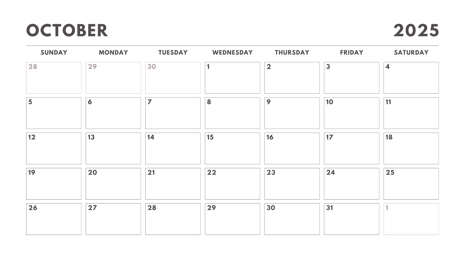 October 2025 Calendar Printable Download Free Editable PDF Blank